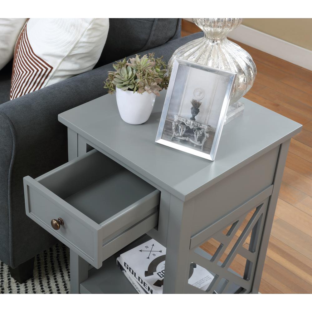 Coventry Wood End Table with Drawer and Shelf, Gray. Picture 3