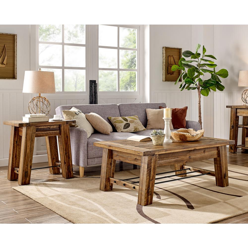 Durango Industrial Wood 48"L Coffee Table and Two End Tables, Set of 3. Picture 7