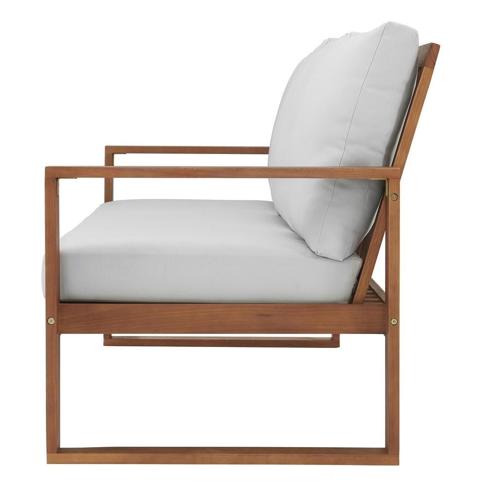 Grafton Eucalyptus 3-Seat Outdoor Bench with Gray Cushions. Picture 3