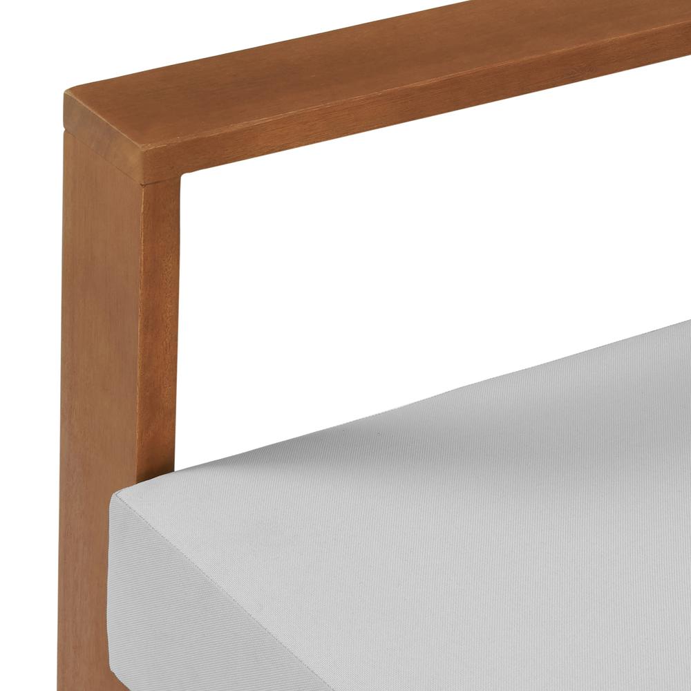 Grafton Eucalyptus 3-Seat Outdoor Bench with Gray Cushions. Picture 4