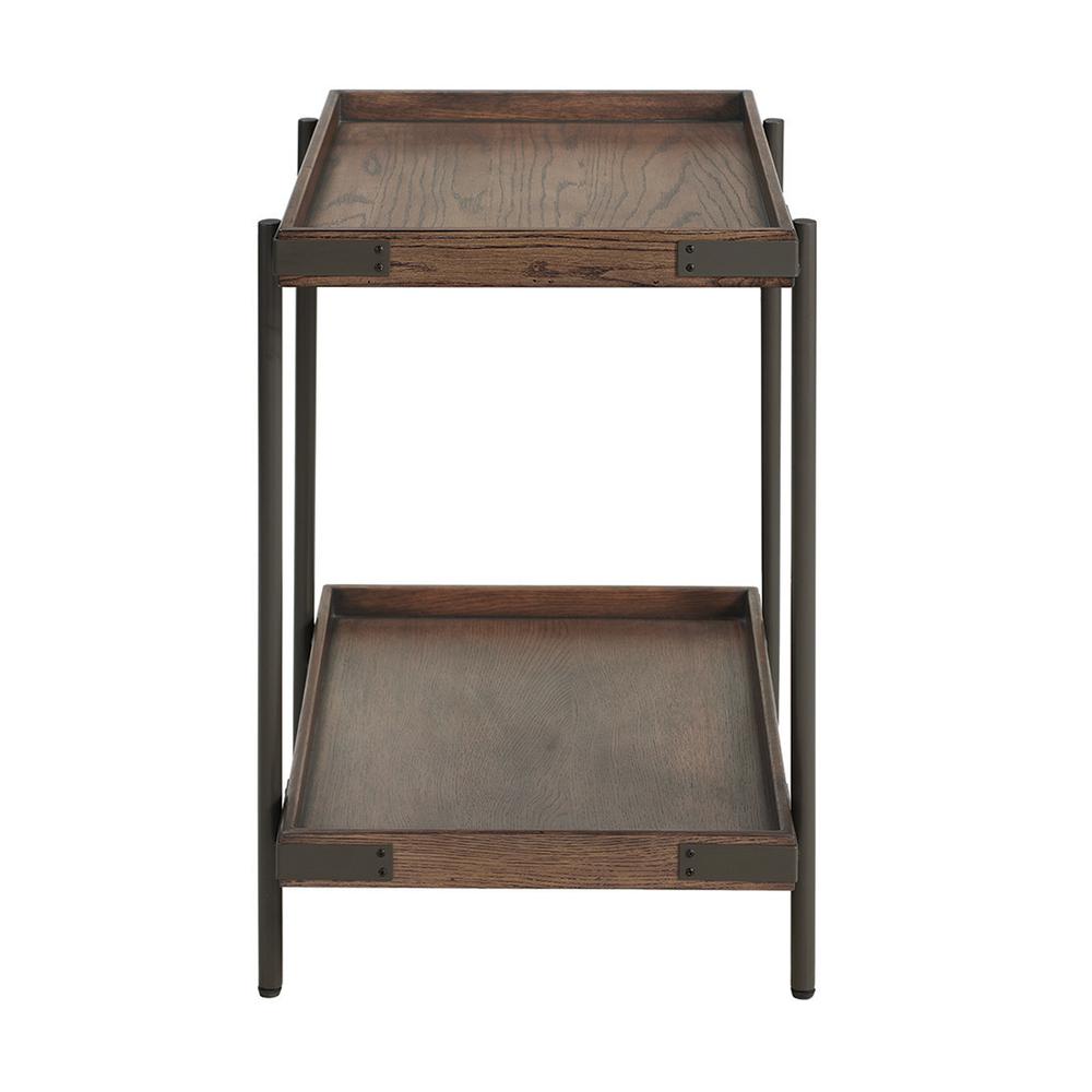 Kyra 27" Oak and Metal Side Table with Shelf. Picture 3