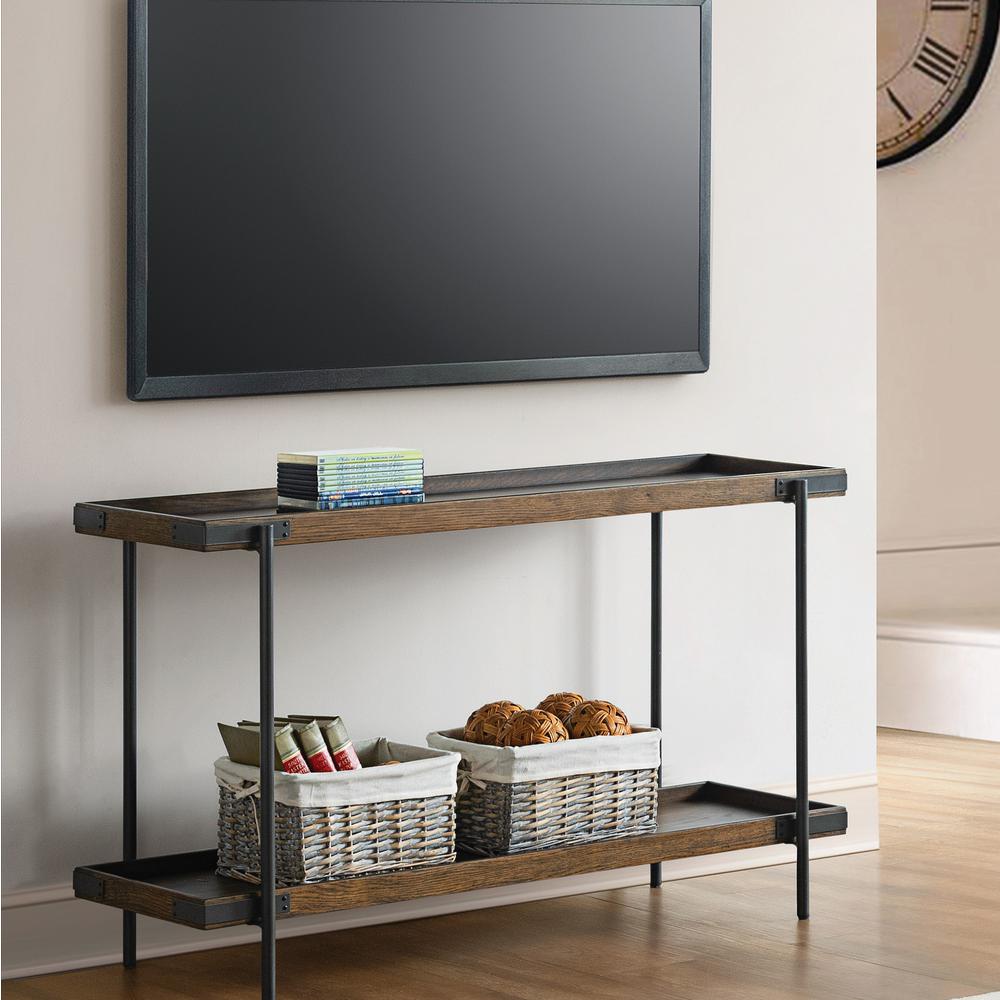 Kyra 48"L Oak and Metal Sofa/TV Console Table with Shelf. Picture 5