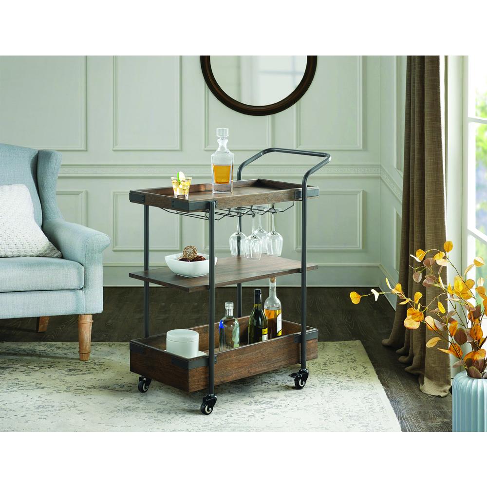 Kyra 32"L Oak and Metal Bar Cart. Picture 2