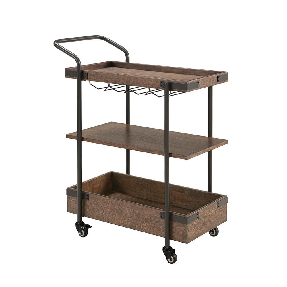Kyra 32"L Oak and Metal Bar Cart. Picture 3