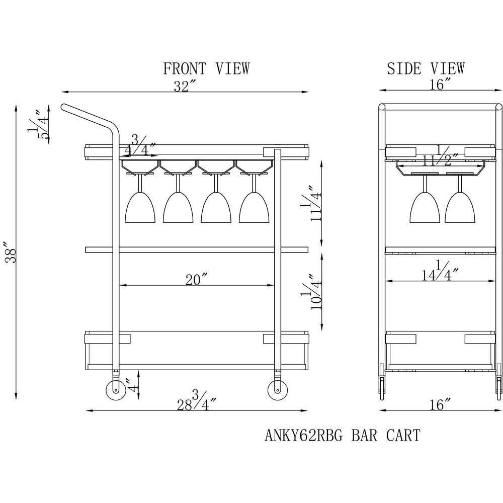 Kyra 32"L Oak and Metal Bar Cart. Picture 6
