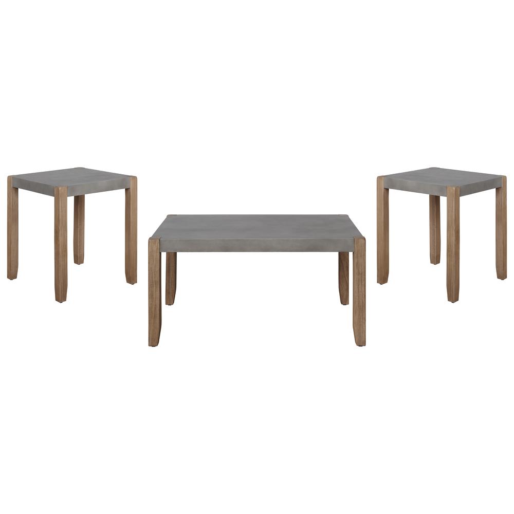 Newport 3-Piece Faux Concrete and Wood 36"L Coffee Table with Two 21" Square End Tables. Picture 1