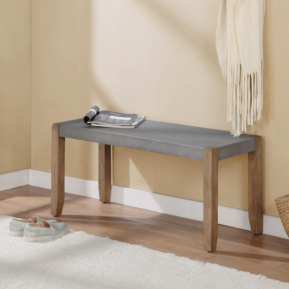 Newport 40"L Faux Concrete and Wood Bench. Picture 3