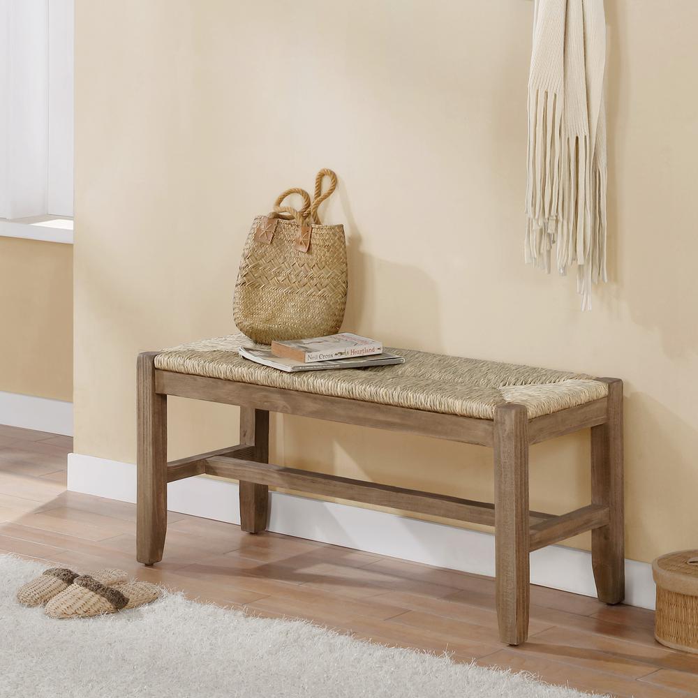 Newport 40" Wood Bench with Rush Seat. Picture 3