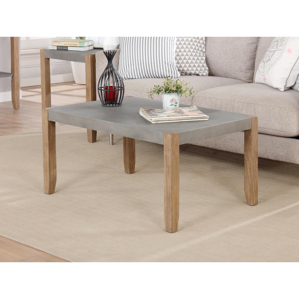 Newport 36"L Faux Concrete and Wood Coffee Table. Picture 3