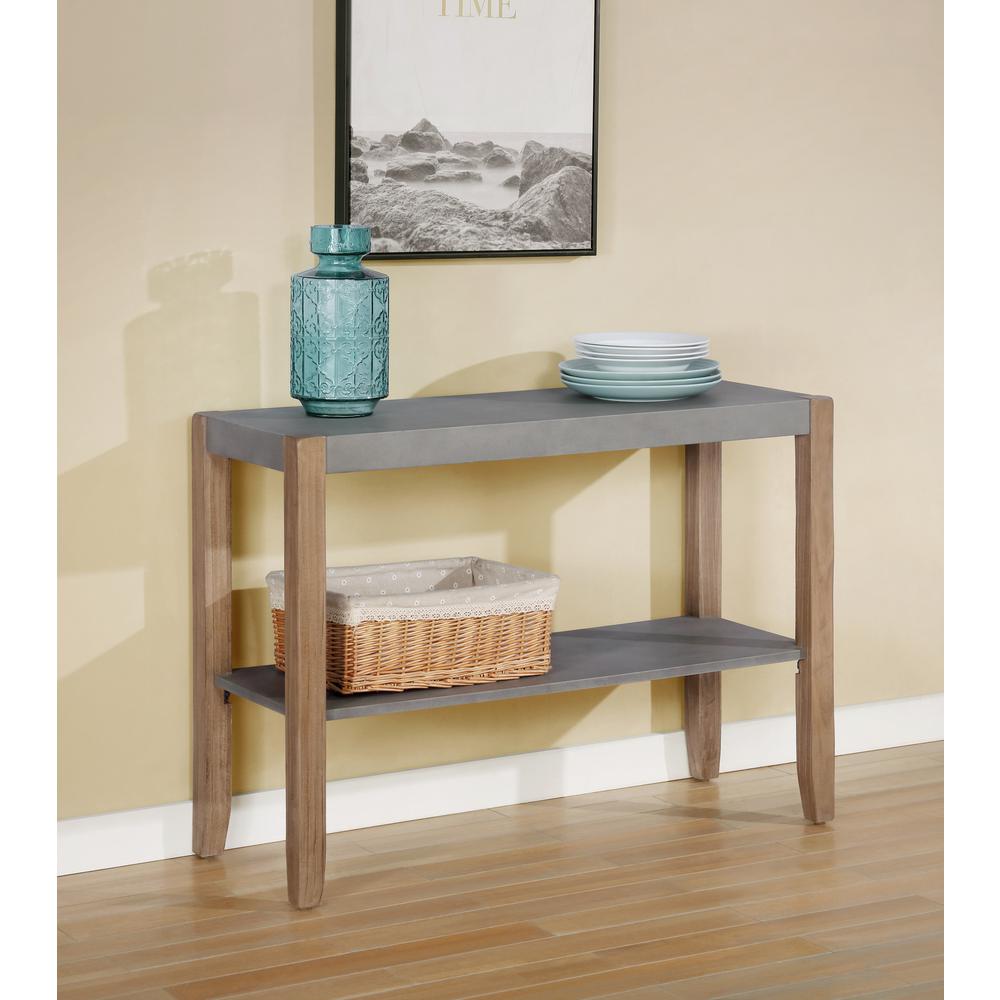 Newport 40"L Faux Concrete and Wood Sofa/TV Console Table with Shelf. Picture 2