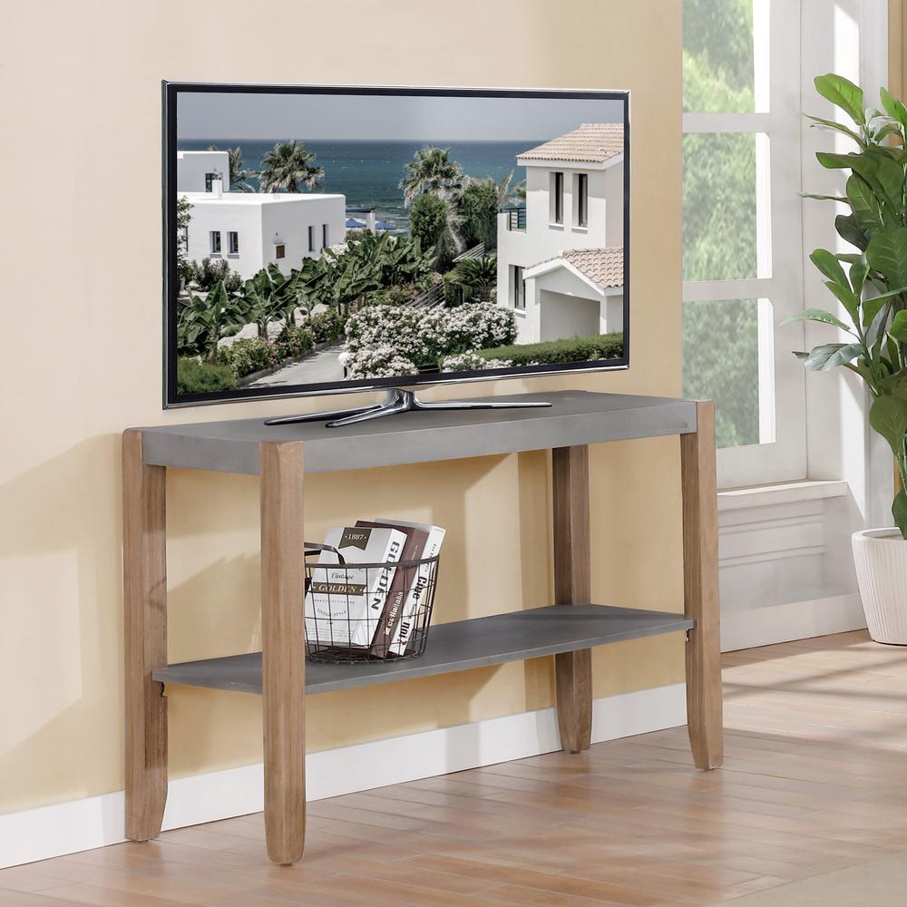 Newport 40"L Faux Concrete and Wood Sofa/TV Console Table with Shelf. Picture 3
