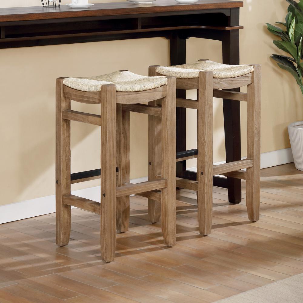 Newport Set of Two 30"H Wood Bar Stools with Rush Seats. Picture 10