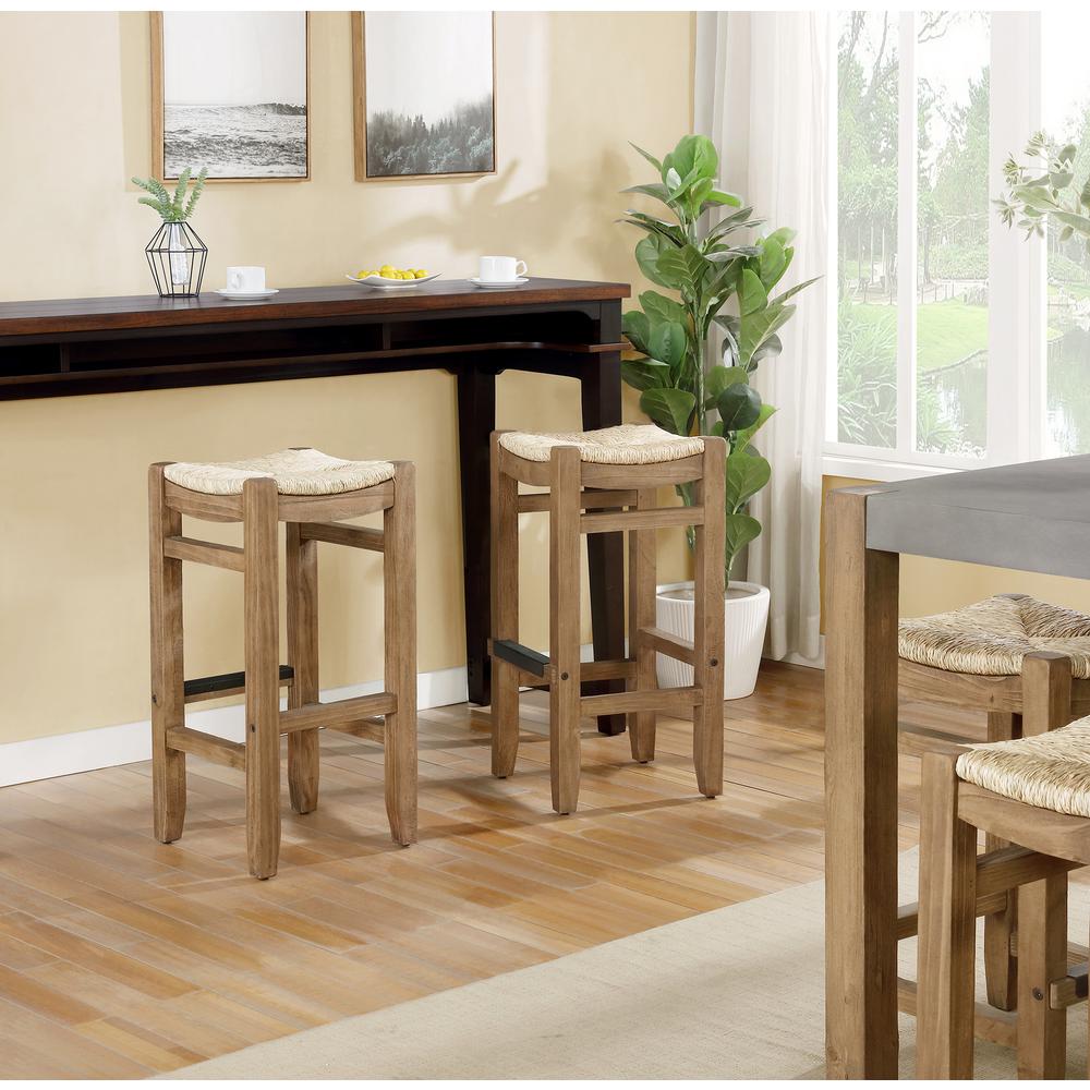 Newport Set of Two 30"H Wood Bar Stools with Rush Seats. Picture 11