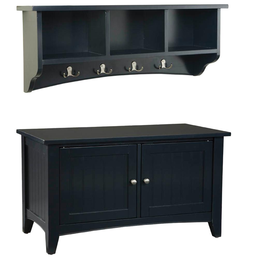Shaker Cottage Storage Coat Hook with Cabinet Bench Set, Charcoal Gray. Picture 1
