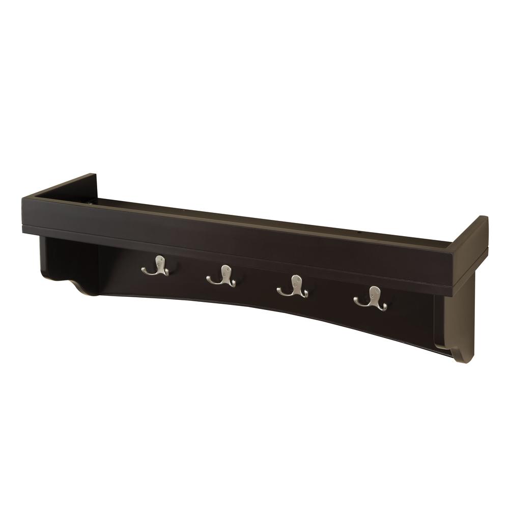 Shaker Cottage Coat Hooks with Tray Shelf, Chocolate. Picture 1