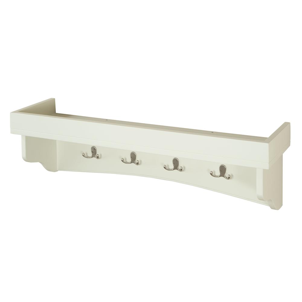 Shaker Cottage Coat Hooks with Tray Shelf, Ivory. Picture 1