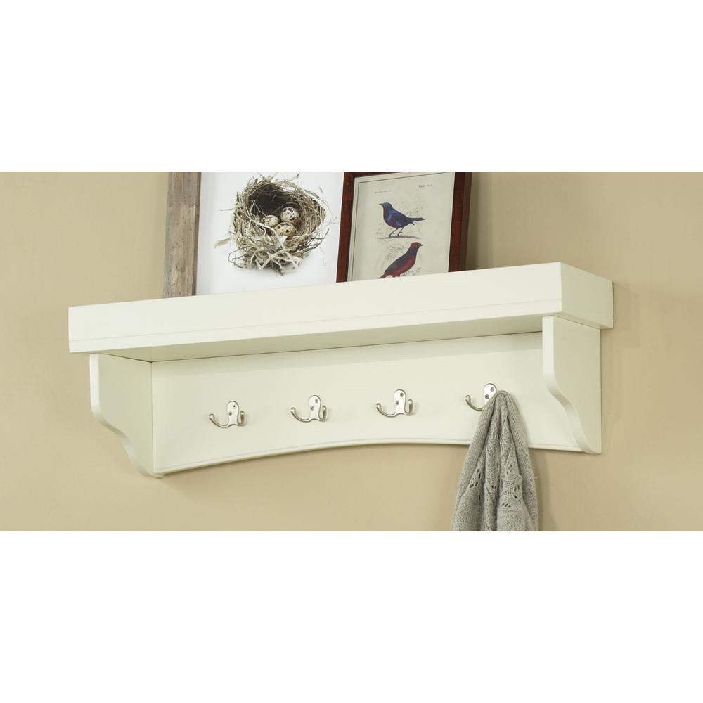 Shaker Cottage Coat Hooks with Tray Shelf, Ivory. Picture 2