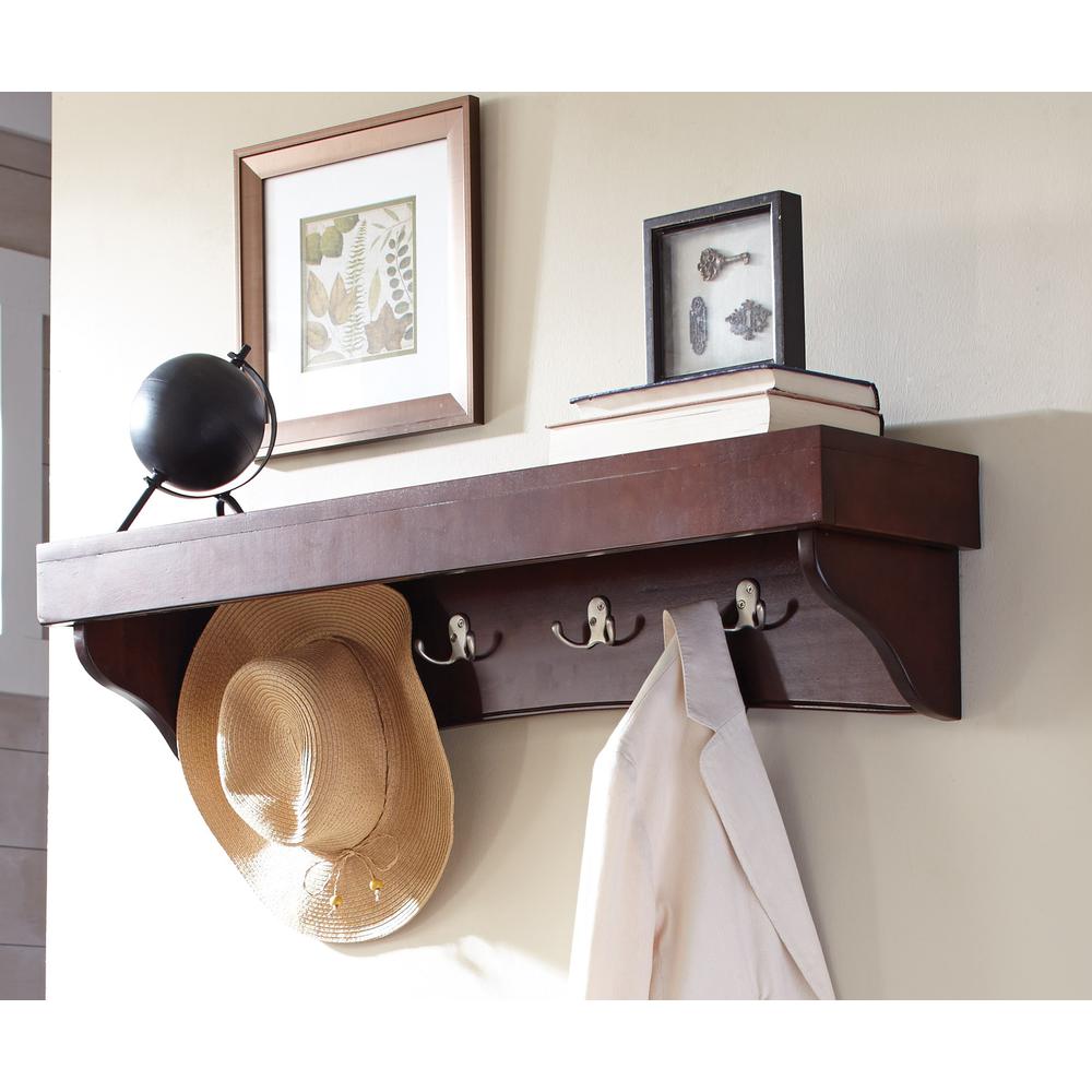 Shaker Cottage Coat Hooks with Tray Shelf, Espresso. Picture 2