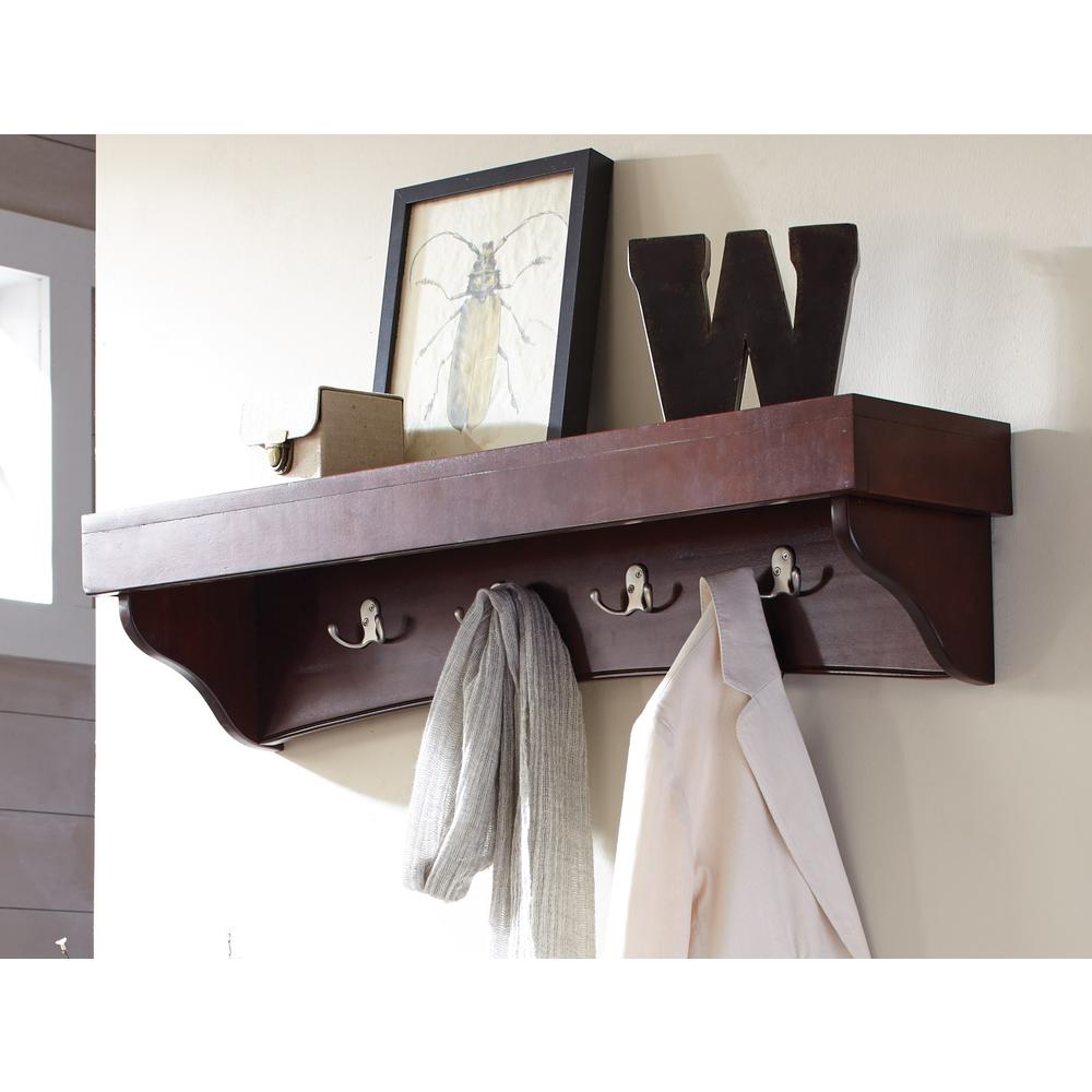 Shaker Cottage Coat Hooks with Tray Shelf, Espresso. Picture 3