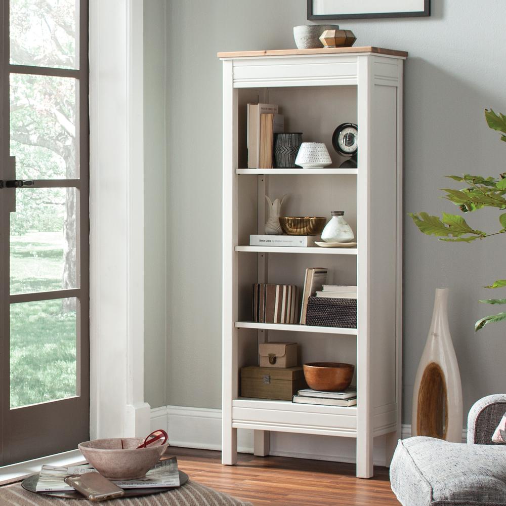 Savannah Tall Bookcase, Ivory with Natural Wood Top. Picture 2