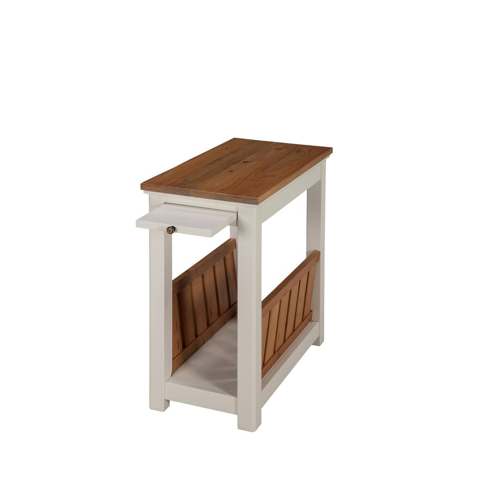 Savannah Chairside Magazine End Table with Pull-out Shelf, Ivory with Natural Wood Top. Picture 2