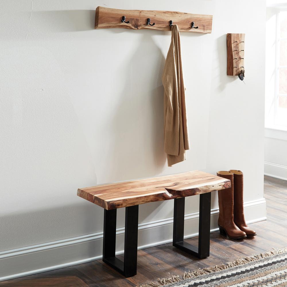 Alpine Natural Live Edge 36" Bench with Coat Hook Set. Picture 2