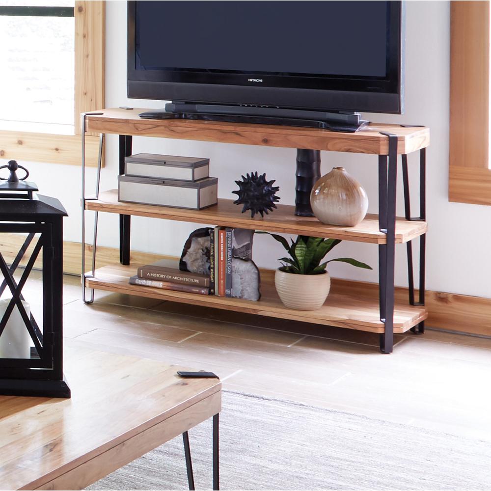 Ryegate Natural Live Edge Solid Wood with Metal Media Console Table, Natural. Picture 3