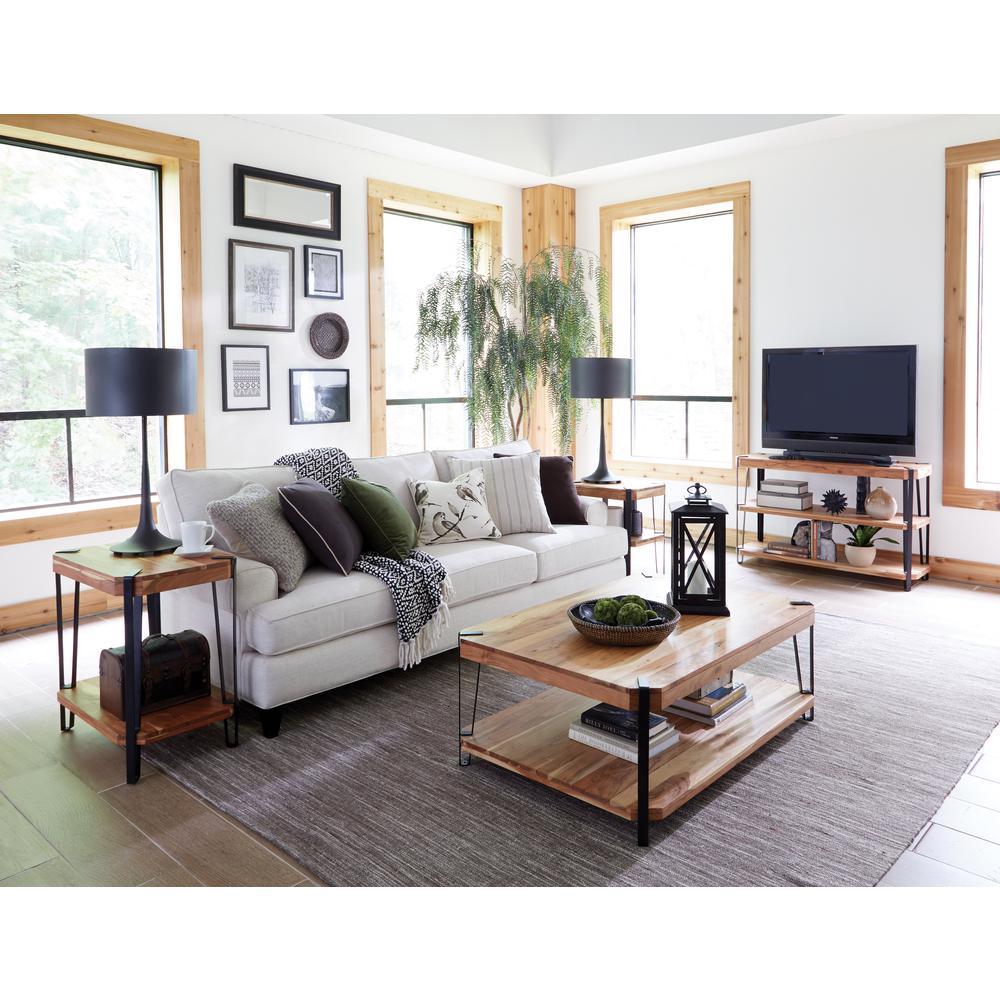 Ryegate Natural Live Edge Solid Wood with Metal Media Console Table, Natural. Picture 4