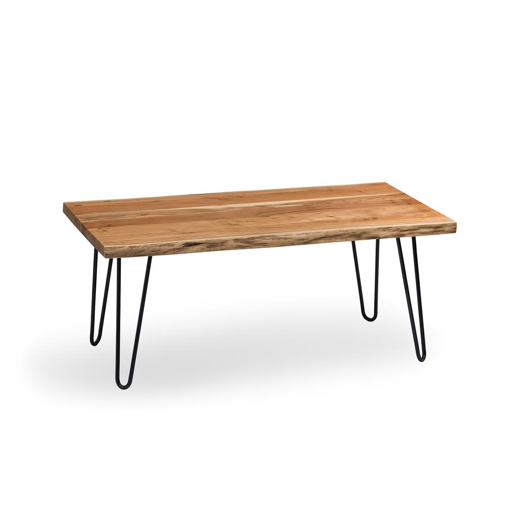 Hairpin Natural Live Edge Wood with Metal 48" Large Coffee Table, Natural. Picture 1