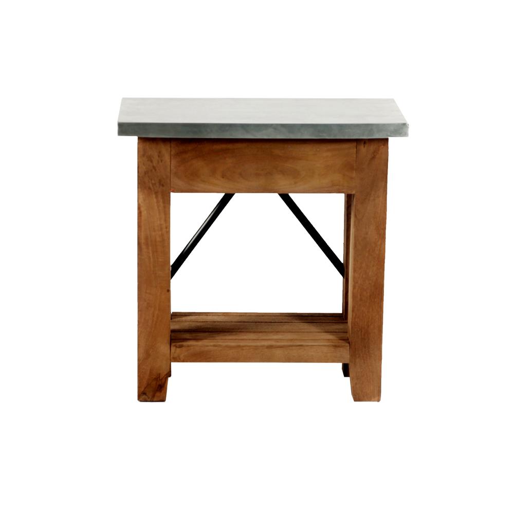 Millwork 22" Wood and Zinc Metal End Table with Shelf. Picture 3
