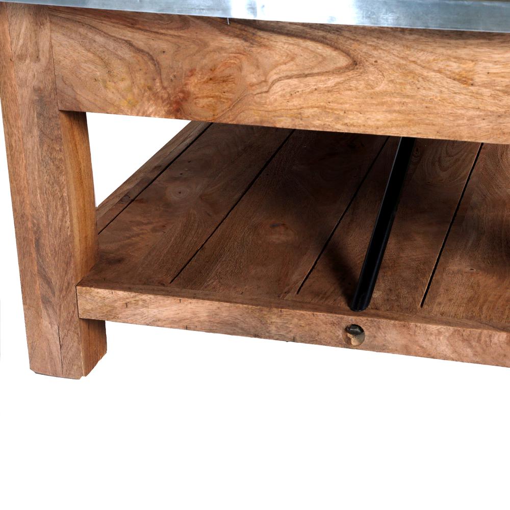 Millwork 48" Wood and Zinc Metal Coffee Table with Shelf. Picture 4