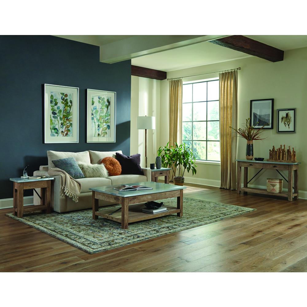Millwork 48" Wood and Zinc Metal Coffee Table with Shelf. Picture 6