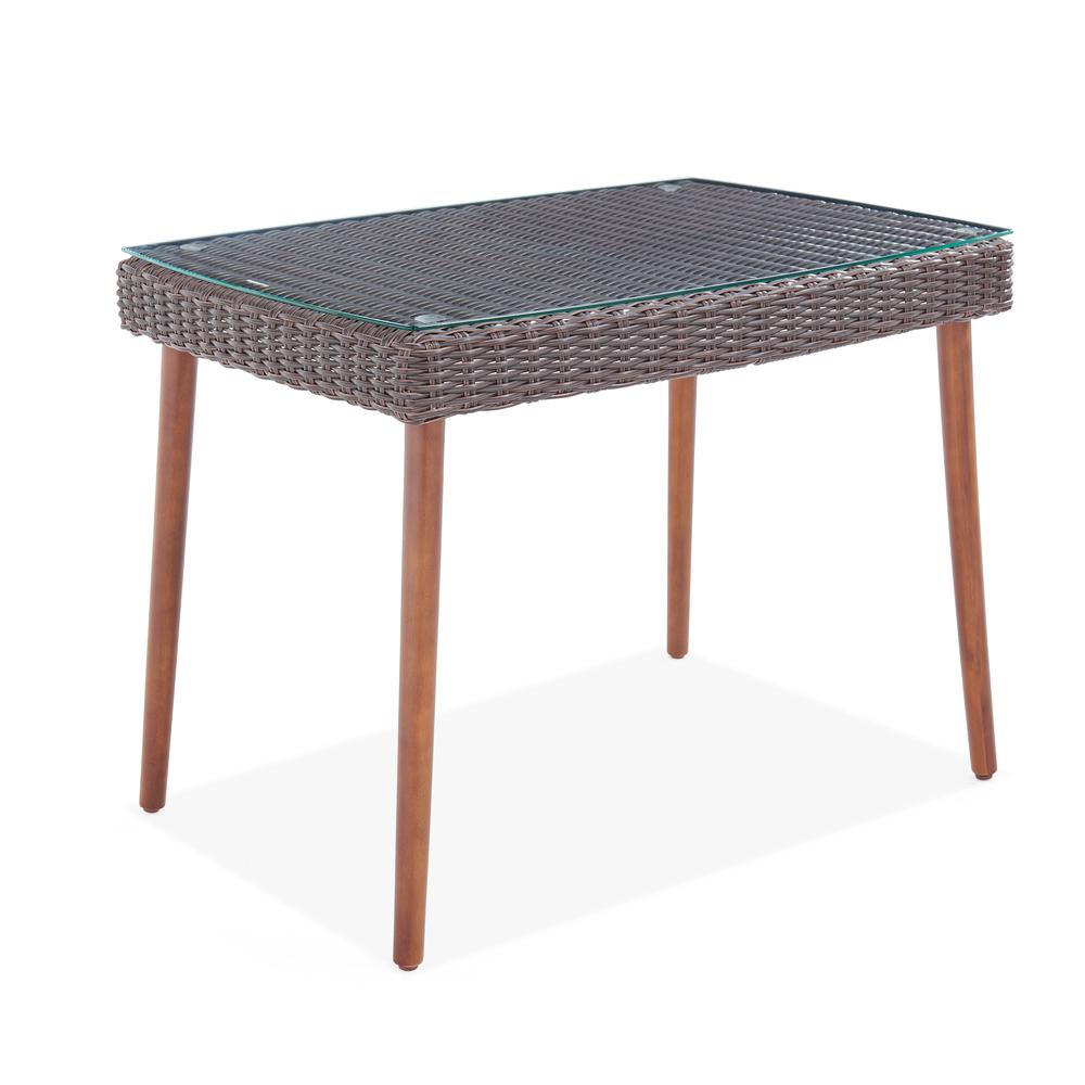 Athens All-Weather Wicker Outdoor 26"H Cocktail Table with Glass Top. Picture 1