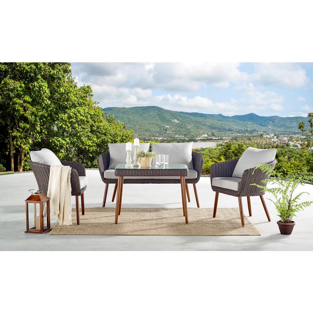 Athens All-Weather Wicker Outdoor 26"H Cocktail Table with Glass Top. Picture 7