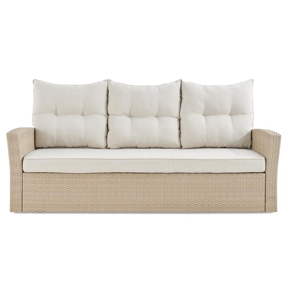 Canaan All-Weather Wicker 70"L Outdoor Sofa with Cushions. Picture 3