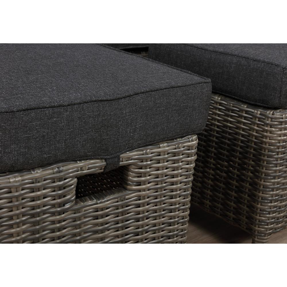 Asti All-Weather Wicker Outdoor 15" Square Ottomans with Cushions, Set of 2. Picture 5