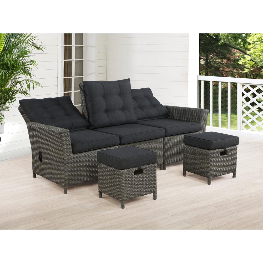 Asti All-Weather Wicker Outdoor 15" Square Ottomans with Cushions, Set of 2. Picture 6
