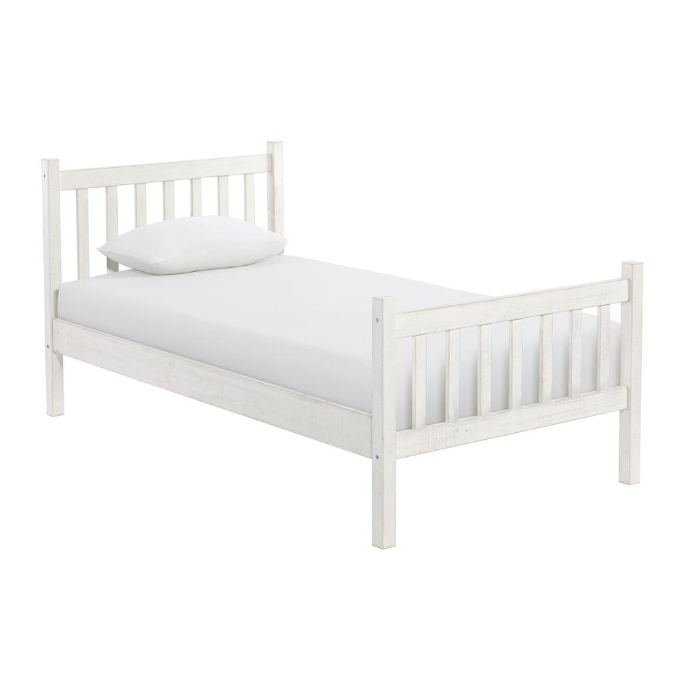 Windsor 3-Piece Wood Bedroom Set with Slat Twin Bed and 2 Nightstands, White. Picture 3