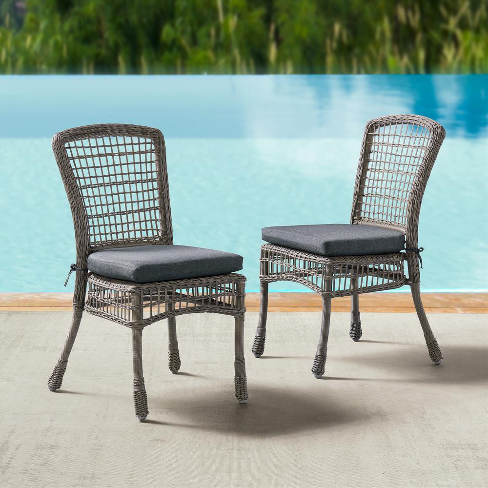 Asti All-Weather Wicker 3-Piece Outdoor Dining Set with 30"H Table with Glass Top and Two 37"H Dining Chairs. Picture 9