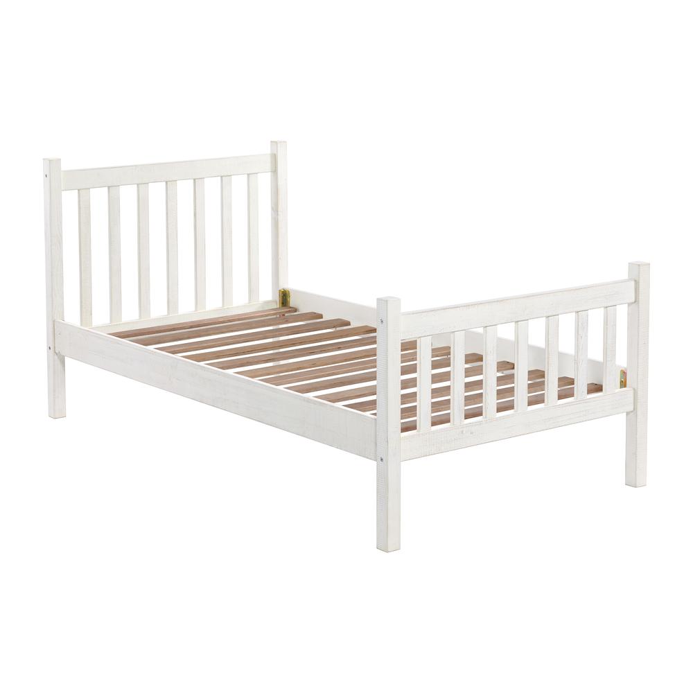 Windsor 3-Piece Wood Bedroom Set with Slat Twin Bed and 2 Nightstands, White. Picture 4