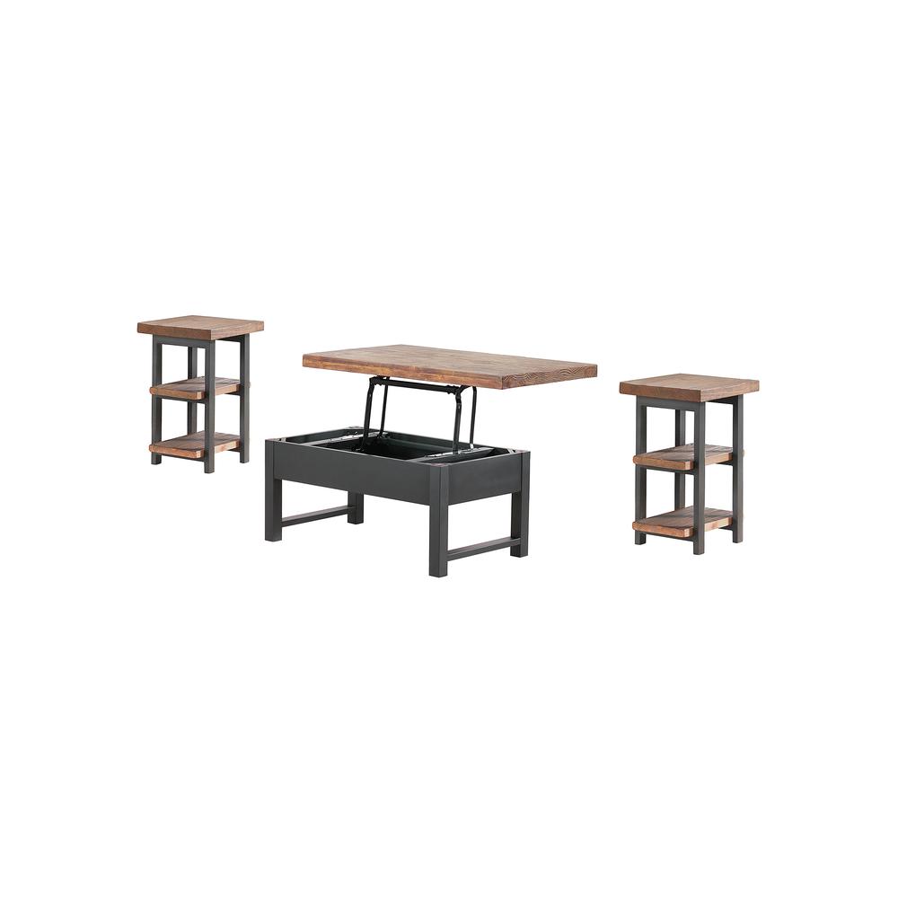 Pomona 3-Piece Living Room Set with 42"W Lift Top Coffee Table and Two End Tables with Shelves. Picture 2