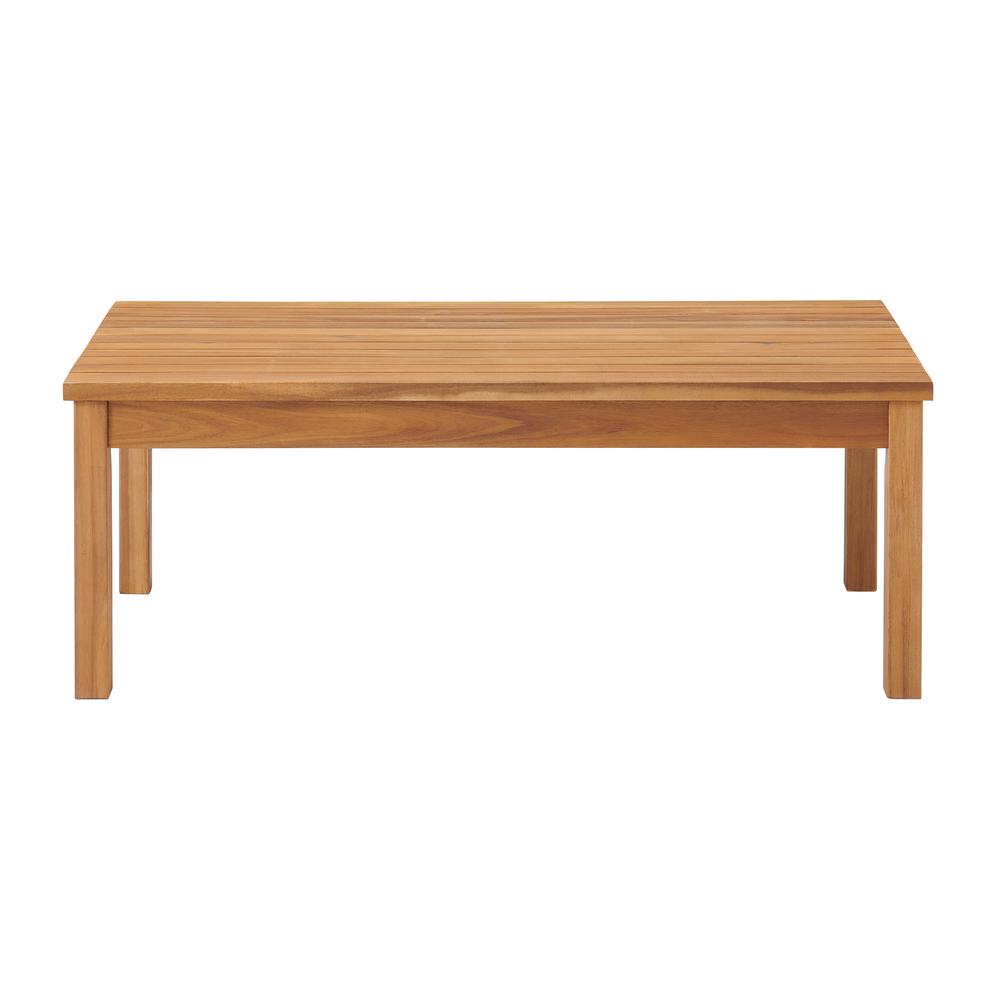 Orwell Outdoor Acacia Wood Conversation Set with Bench and Two Chairs with Cushions and Cocktail Table, Set of 4. Picture 5