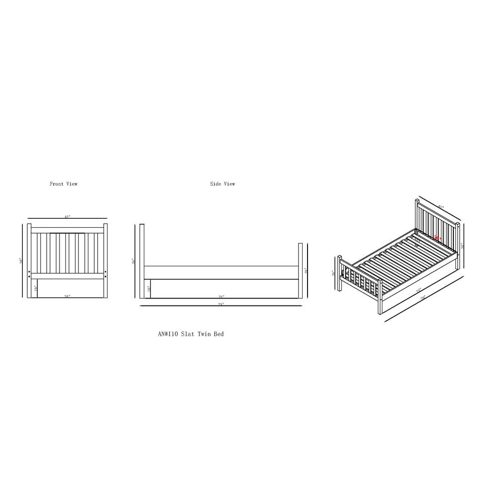 Windsor 3-Piece Wood Bedroom Set with Slat Twin Bed and 2 Nightstands, White. Picture 8