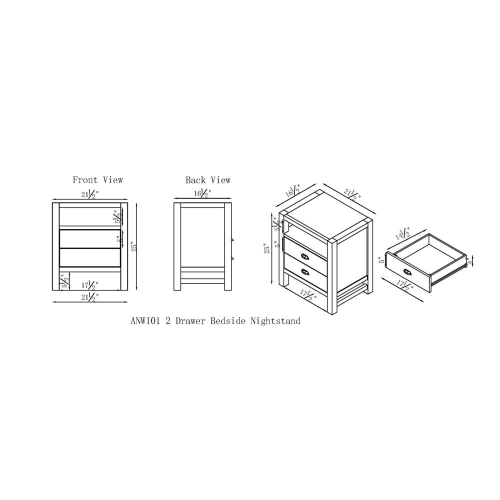 Windsor 2-Drawer Wood Nightstand, Driftwood White. Picture 8