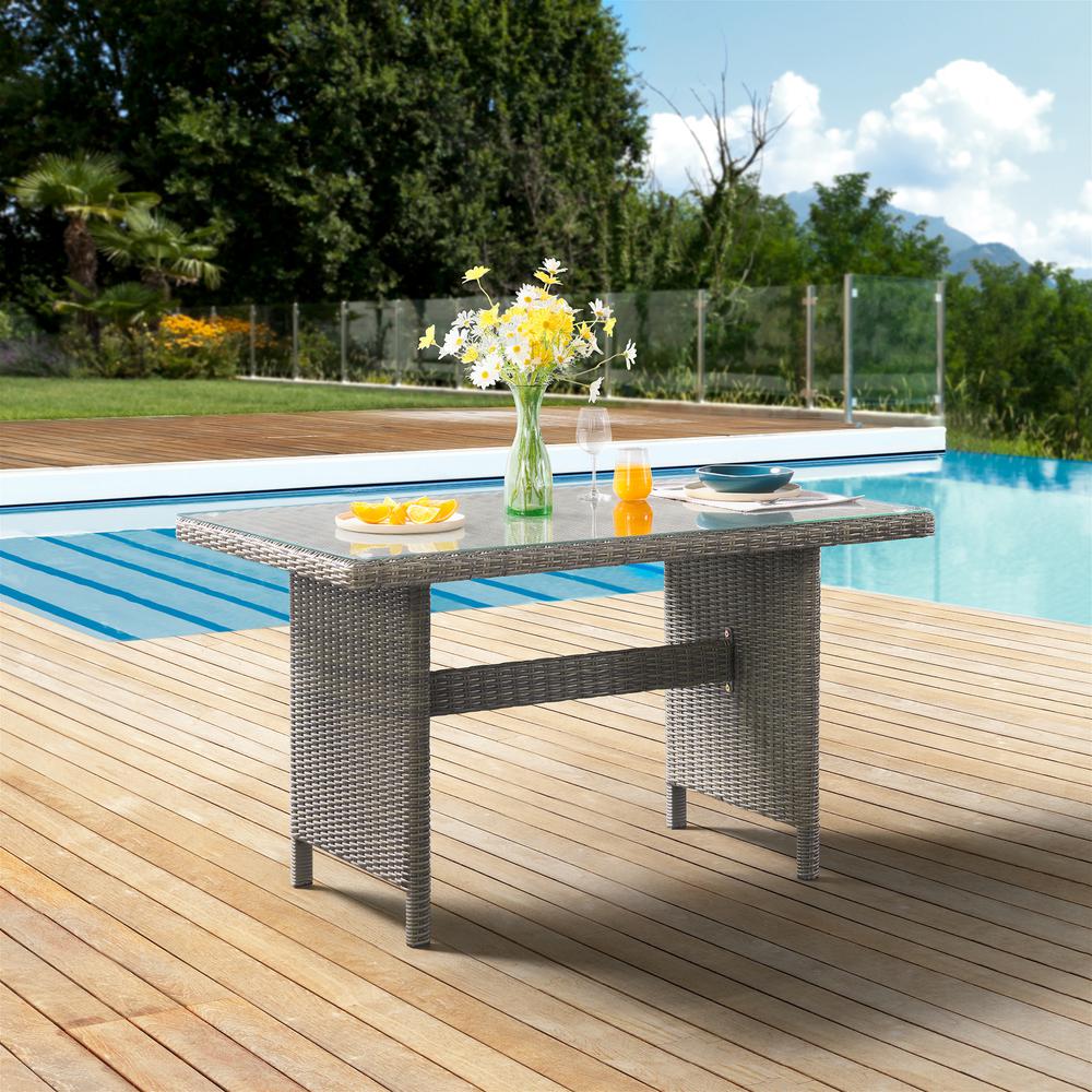 Asti All-Weather Wicker 3-Piece Outdoor Dining Set with 30"H Table with Glass Top and Two 37"H Dining Chairs. Picture 4