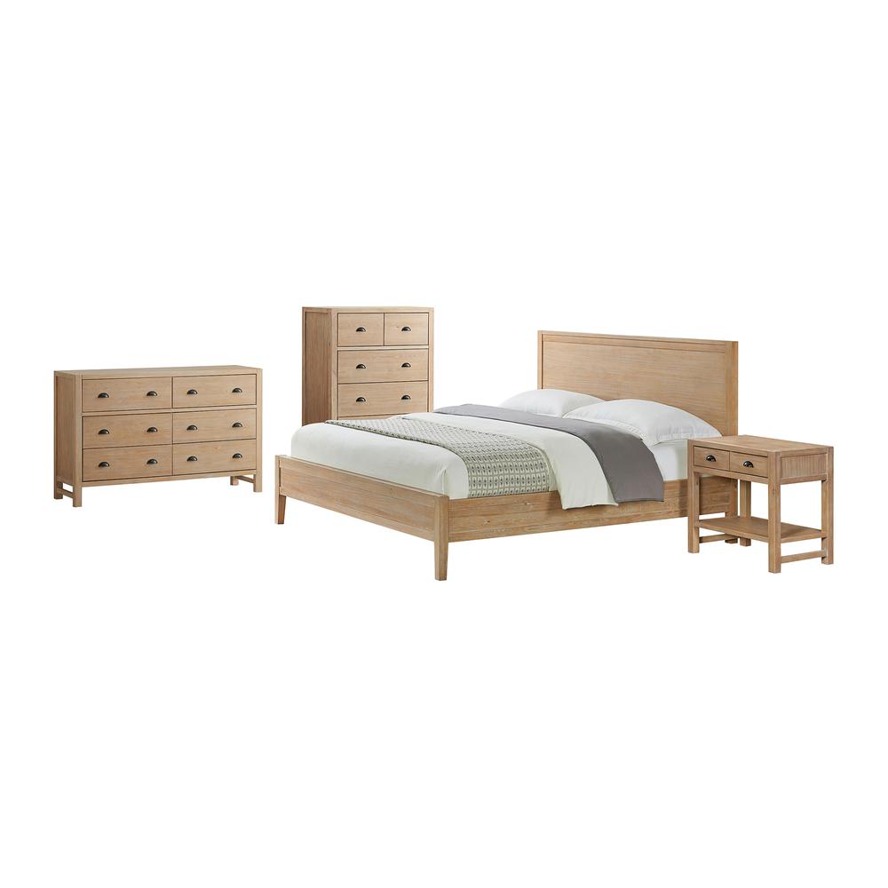 Arden 4-Piece Bedroom Set with King Bed, 2-Drawer Nightstand with open shelf, 5-Drawer Chest, 6-Drawer Dresser. Picture 2