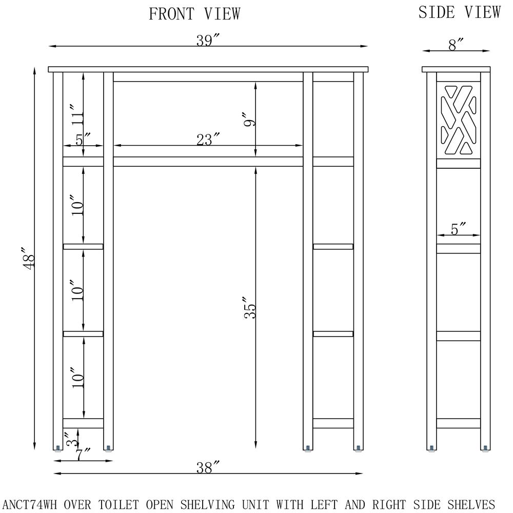 Coventry 39"W x 48"H Bathroom Over Toilet Open Shelving Unit with Left and Right Side Shelves. Picture 7