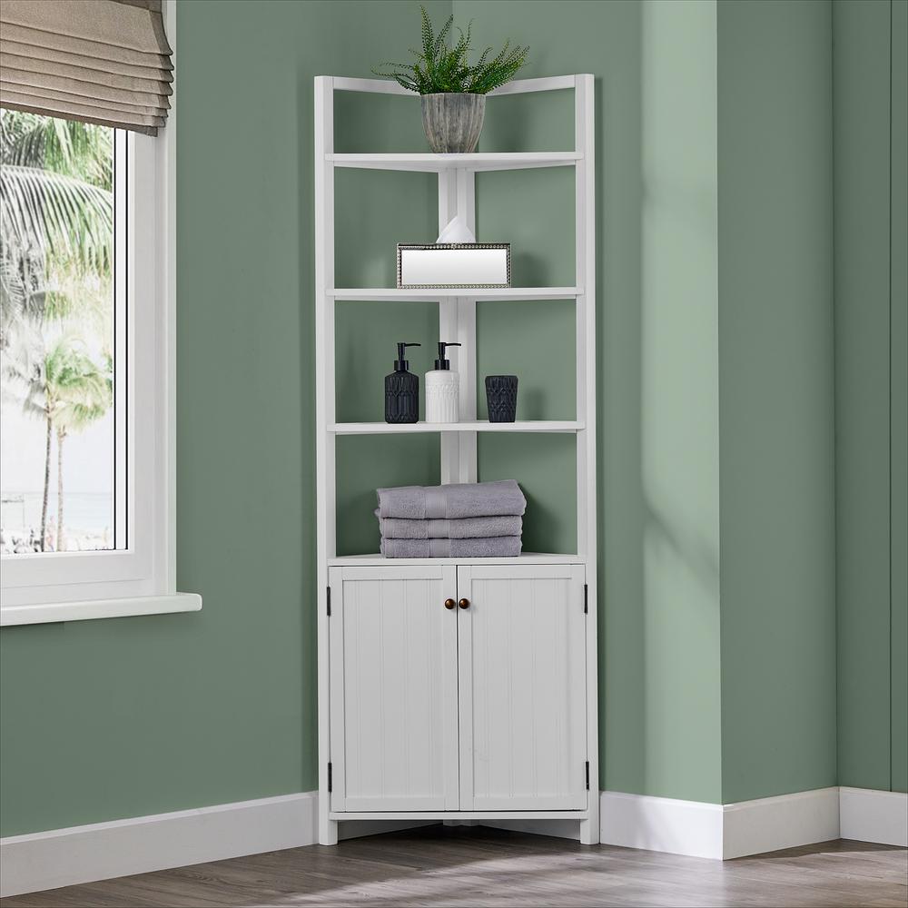 Dover 25"W x 68"H Corner Storage Cabinet with 2 Doors and Open Shelving. Picture 2