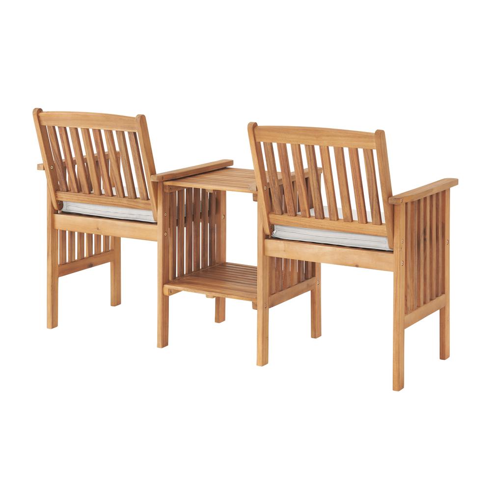 Bristol Acacia Wood Outdoor Double Seat Bench with Attached Table. Picture 5