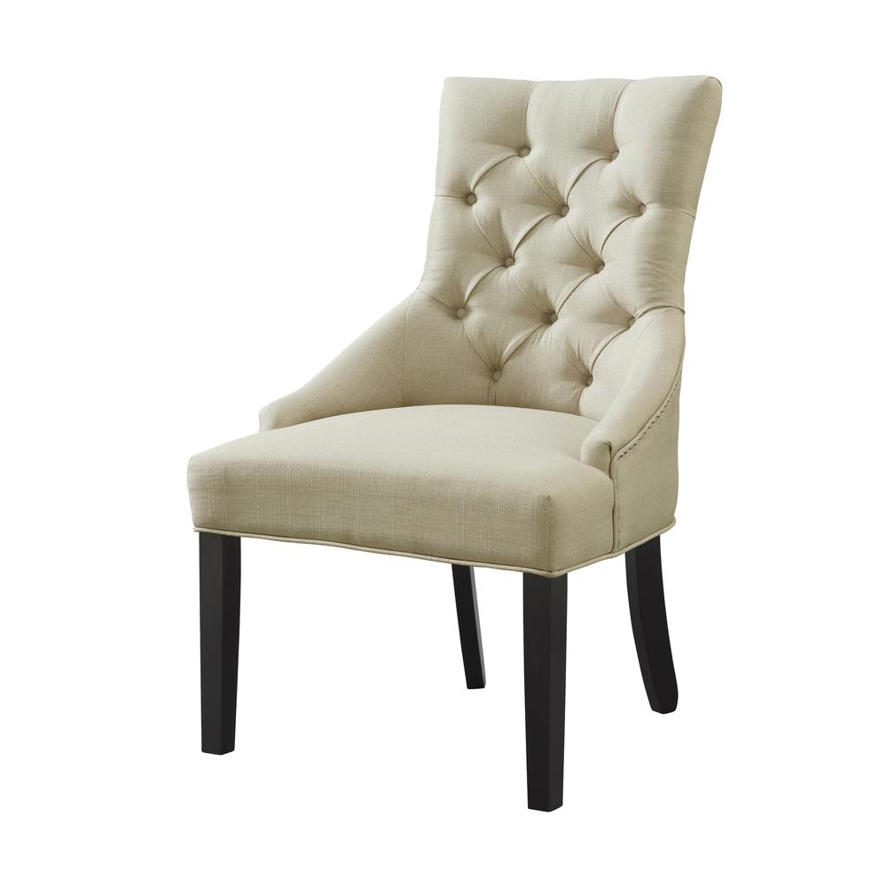 Haeys Tufted Upholstered Dining Chairs, Cream (Set of 2). Picture 3